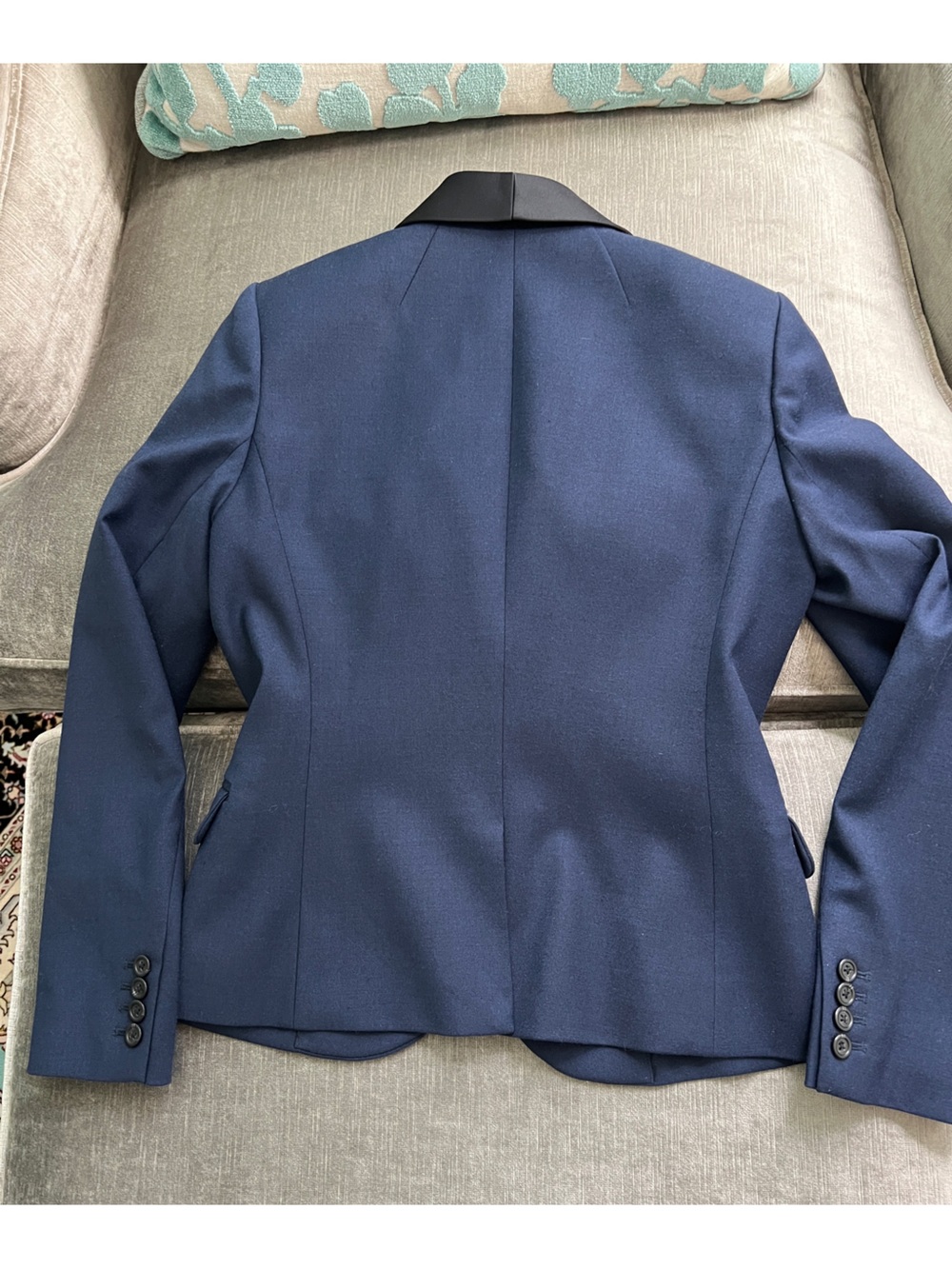 J.Crew Navy Wool Blend Tuxedo Blazer Jacket with Black Satin Shawl Collar Size 2 - Picture 3 of 7